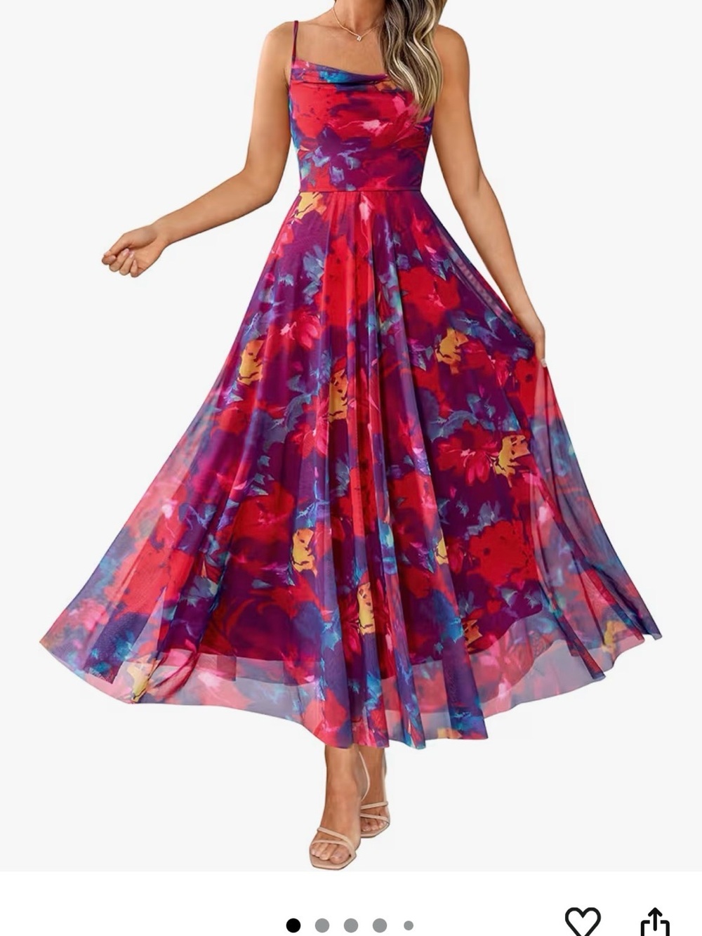 Spaghetti-Strap Floral Maxi Dress in Red & Purple